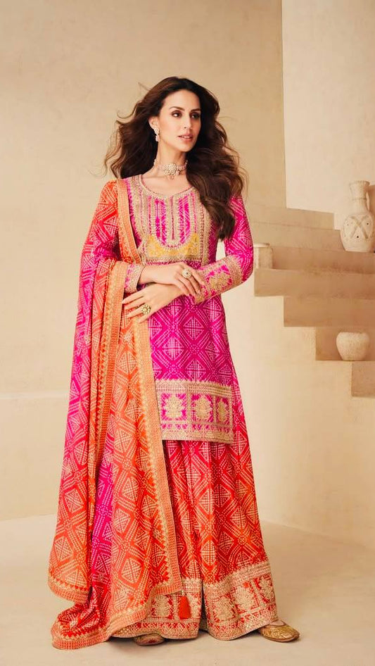 Designer Real Chinon Digital Print Palazzo Suit