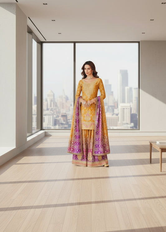 Designer Real Chinon Digital Print Palazzo Suit